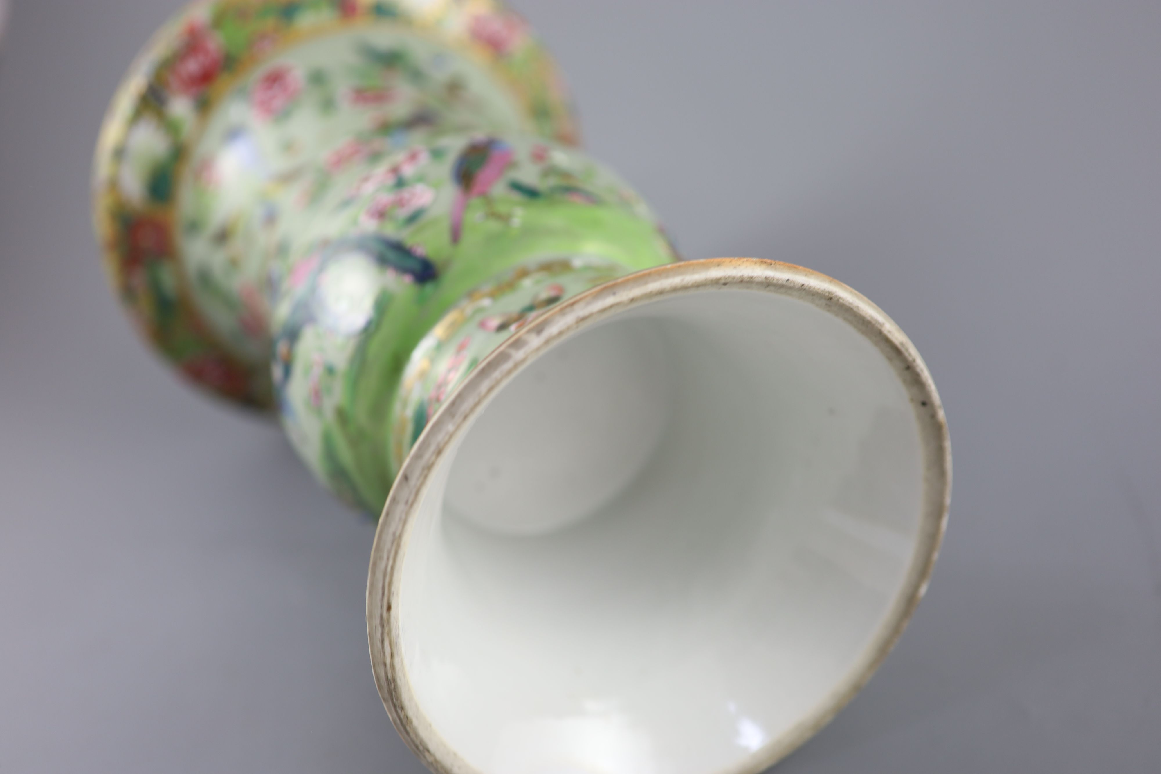 A Chinese Canton decorated celadon ground vase, zun, c.1830, 32.5cm high